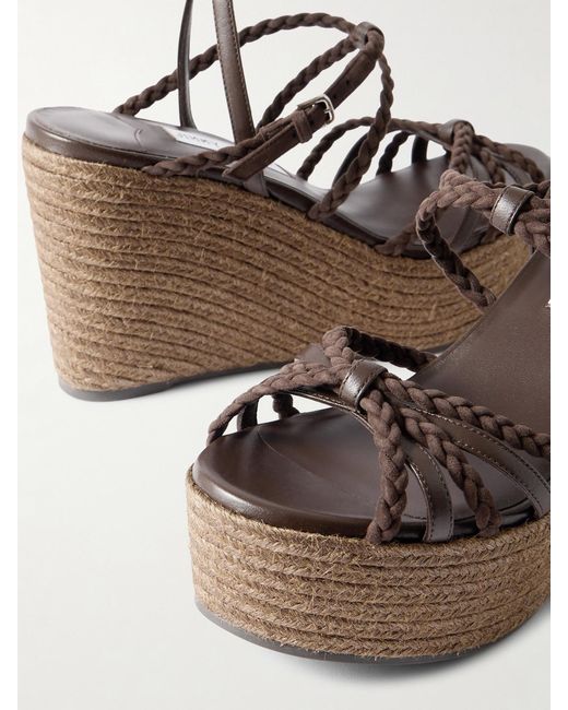 Jimmy Choo Natural Nyra 110 Braided Suede And Leather Espadrille Wedge Sandals