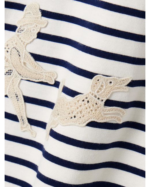 Sea Blue Athena Appliquéd Embroidered Striped Cotton-Jersey T-Shirt