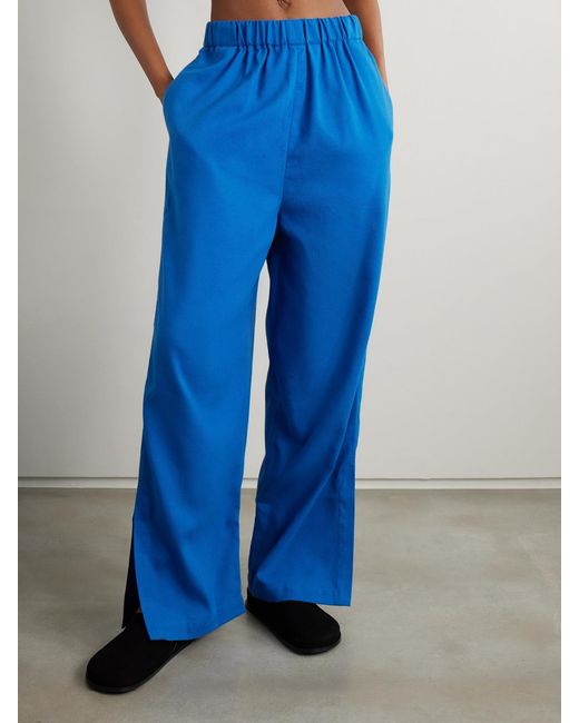 Marrakshi Life Blue Palazzo Cotton-Blend Wide-Leg Pants