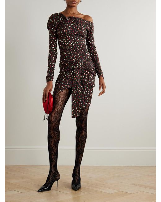 Isabel Marant Red Asymmetric Draped Polka-Dot Stretch-Silk Dress