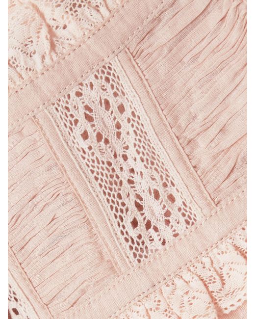 Doen Pink Fidella Cropped Lace-Trimmed Organic Cotton-Voile Top