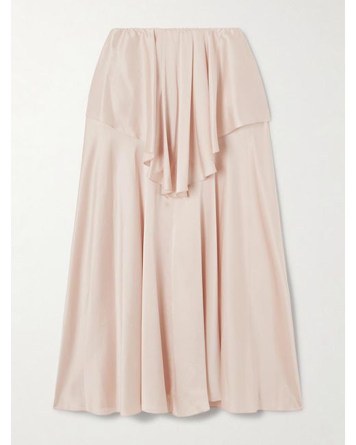 Chloé Pink Layered Silk-Satin Midi Skirt