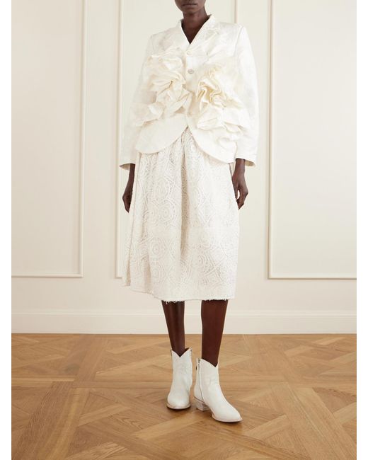 Comme des Garçons Natural Frayed Ruffled Brocade Jacket