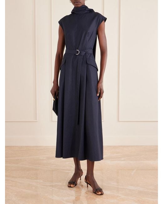 Adam Lippes Blue Akane Belted Tie-Detailed Cotton-Poplin Maxi Dress
