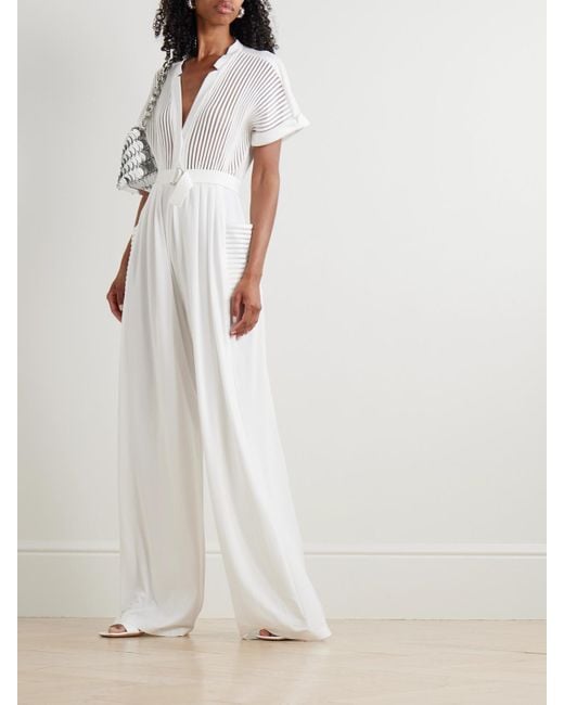 Norma Kamali White Geralyn Jumpsuit Aus Mesh Und Jersey Mit Gürtel