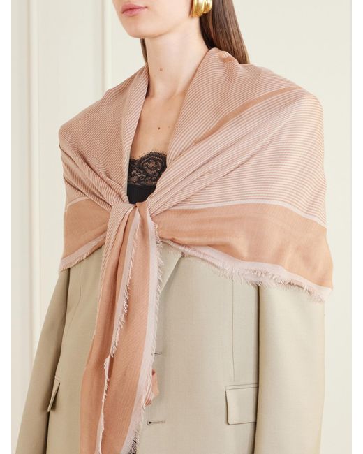Saint Laurent Natural Grand Carre Rayures Cassandre Cashmere And Silk-Blend Scarf