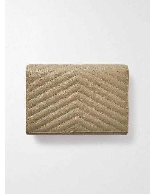 Saint Laurent Natural Monogramme Quilted Textured-Leather Pouch