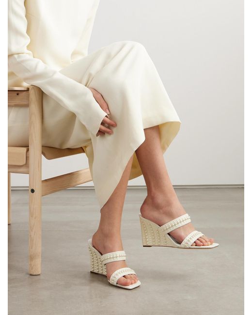 Sandales Compensées En Satin À Perles Sacoria 85 Jimmy Choo en coloris Natural