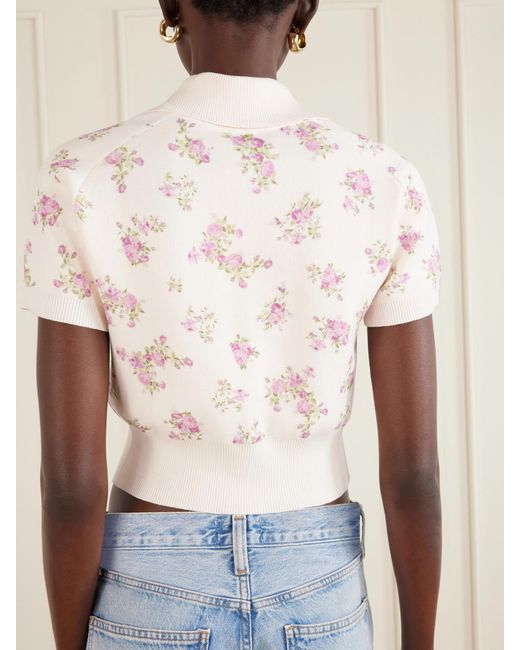 Magda Butrym Natural Floral-Print Cotton Polo Shirt