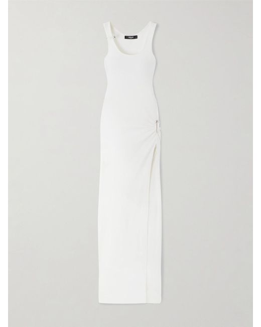 Versace White Maxikleid Aus Geripptem Jersey Aus Einer Baumwollmischung Mit Cut-Outs Und Verzierungen