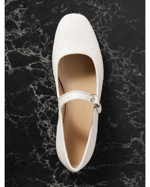 Le Monde Beryl White Ostrich-Effect Leather Mary Jane Ballet Flats