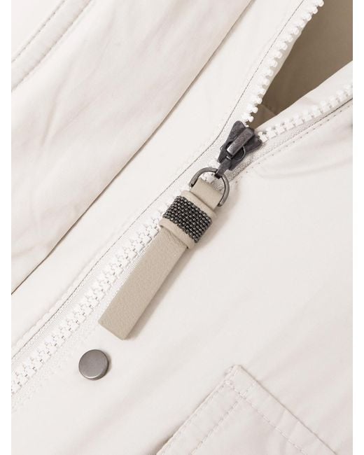 Brunello Cucinelli Natural Hooded Ribbed-Knit And Shearling-Trimmed Bead-Embellished Padded Shell Down Jacket