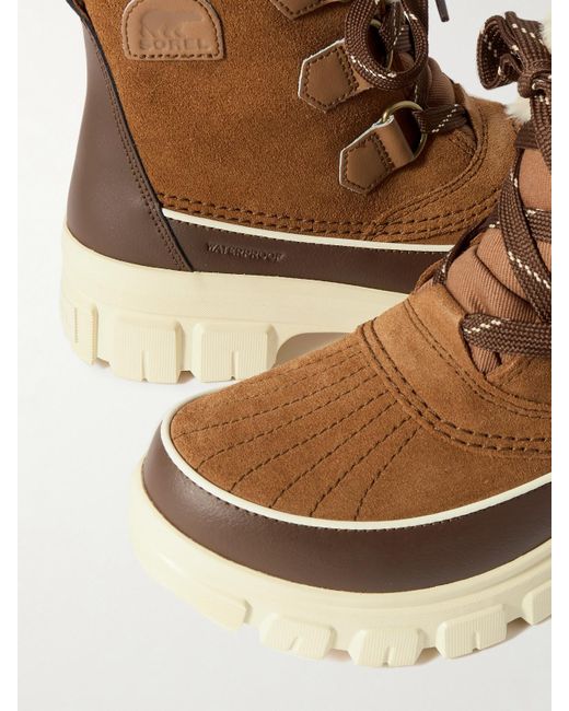 Sorel Brown Torino V Faux Shearling-Lined Leather-Trimmed Suede Boots