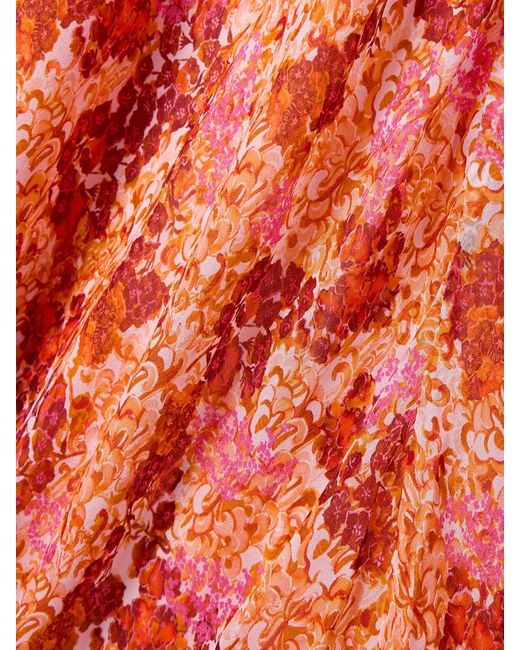 Saloni Red Claudia Cape-Effect Floral-Print Silk-Georgette Gown
