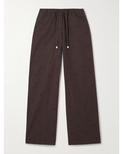 The Attico Brown Embroidered Cotton-Blend Poplin Wide-Leg Pants