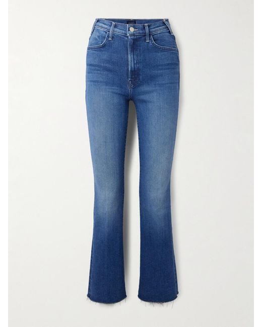 Mother Blue The Hustler Flood Fray High-Rise Bootcut Jeans
