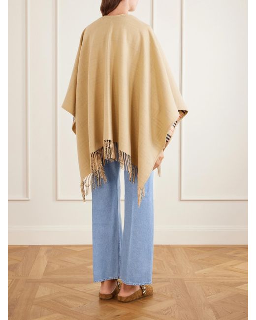 Burberry Natural Fringed Wool Cape