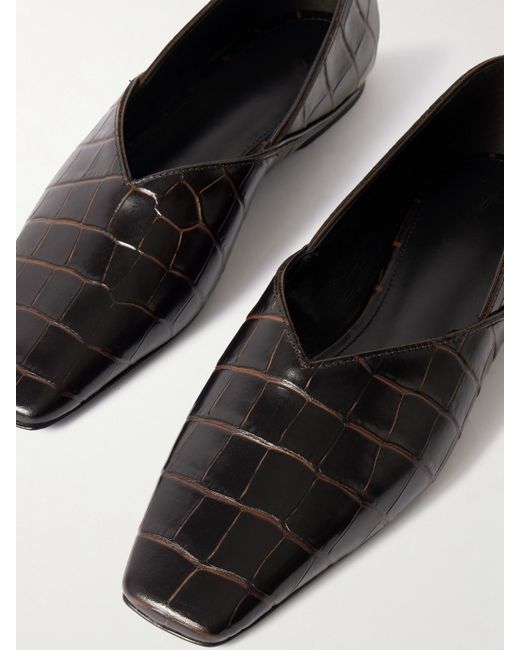 Totême Black The Everyday Croc-Effect Leather Ballet Flats