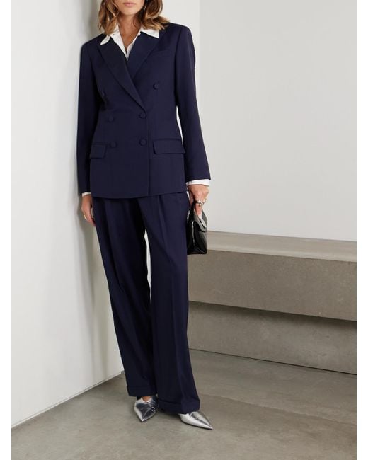 Polo Ralph Lauren Blue Doppelreihiger Blazer Aus Wolle Mit Satinbesätzen Aus Maulbeerseide