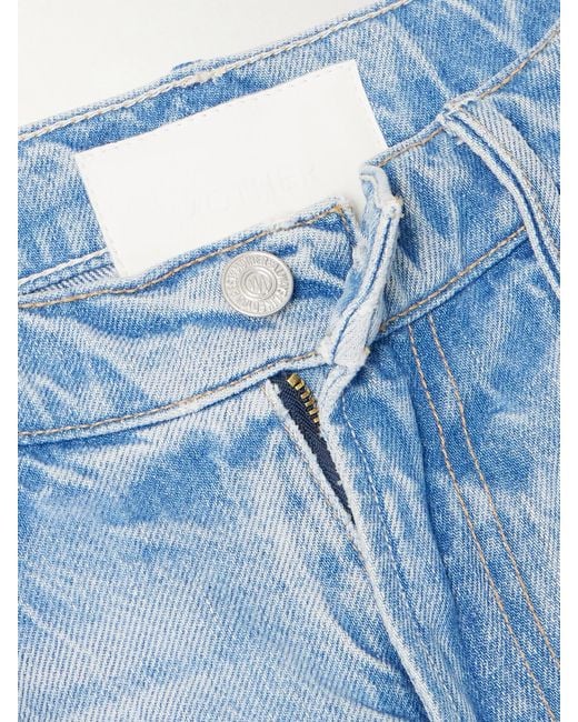Mother Blue Maven Sneak Distressed High-Rise Straight-Leg Jeans