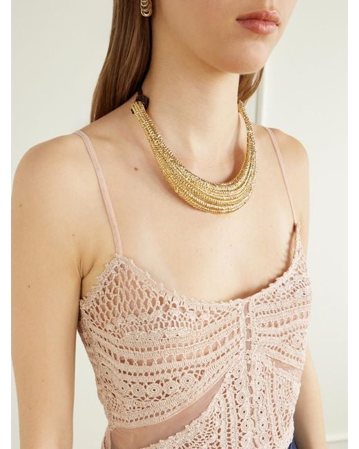 Ulla Johnson Natural Mollie Crochet And Tulle Top