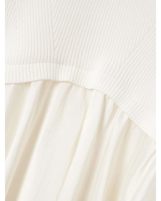 Jonathan Simkhai Natural Kenny Ribbed-Knit And Pleated Taffeta Mini Dress