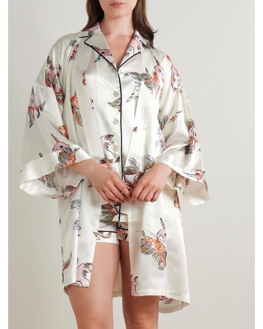 Olivia Von Halle Natural Mimi Printed Silk-Satin Robe