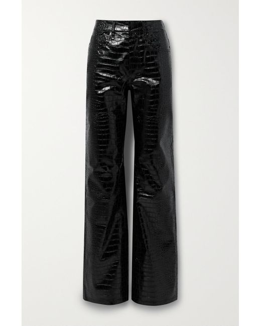 Frankie Shop Bonnie Croc-effect Faux Leather Straight-leg Pant in Black