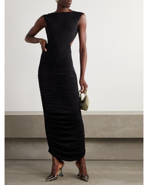 Magda Butrym Black Ruched Open-Back Stretch-Jersey Gown