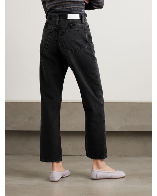 Re/done Black The Ollie Cropped Mid-Rise Straight-Leg Jeans