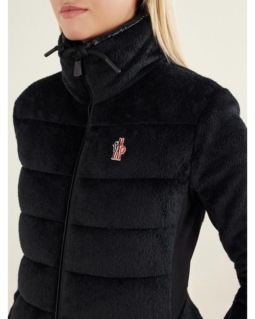 Moncler Black Quilted Padded Jersey-Trimmed Plush Down Zip-Up Cardigan Jacket