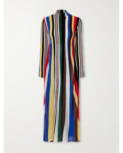 Loewe Blue Striped Chiffon And Ribbed Jersey Maxi Dress