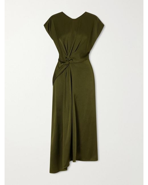 Victoria Beckham Green Aria Draped Asymmetric Satin Midi Dress