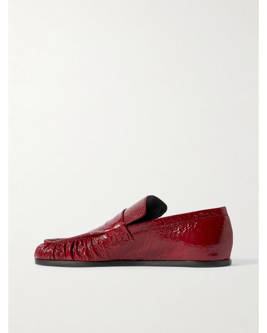 Jil Sander Red Crinkled Glossed-Leather Loafers