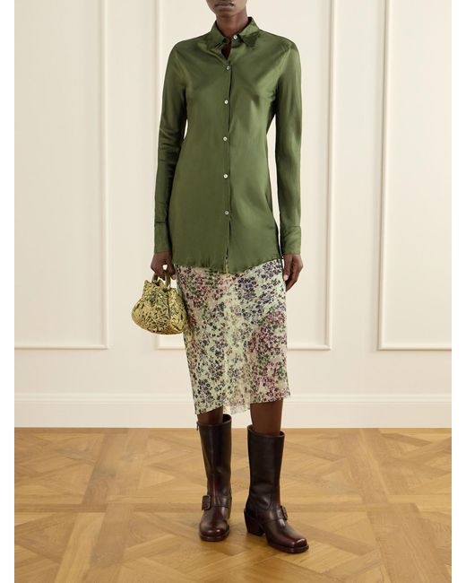 Dries Van Noten Green Crinkled Satin Shirt