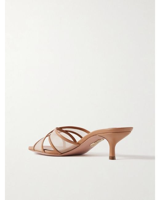 Aquazzura Natural Divine 50 Mules Aus Tüll Mit Lederbesätzen