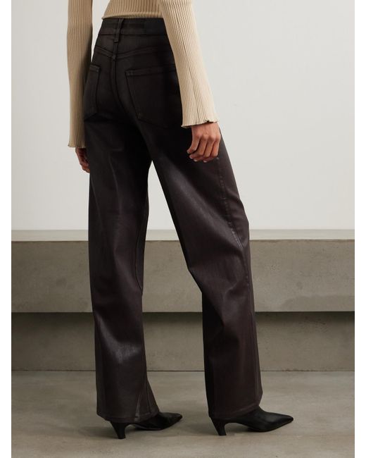 PAIGE Brown Sasha Waxed-Twill Wide-Leg Pants