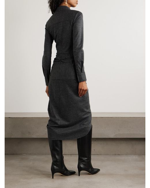 Isabel Marant Black Rosalie Draped Pinstriped Wool And Cotton-Blend Mini Dress