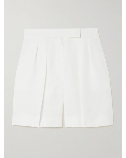 Max Mara White Dindy Pleated Linen Straight-Leg Shorts