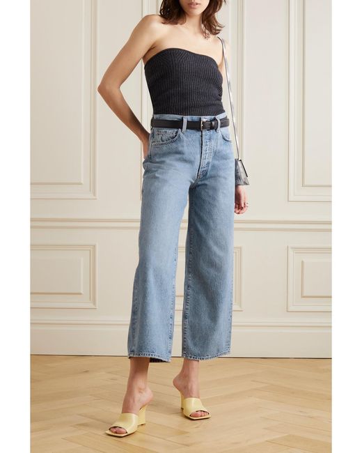 Goldsign Blue The Storey Cropped High-Rise Wide-Leg Jeans