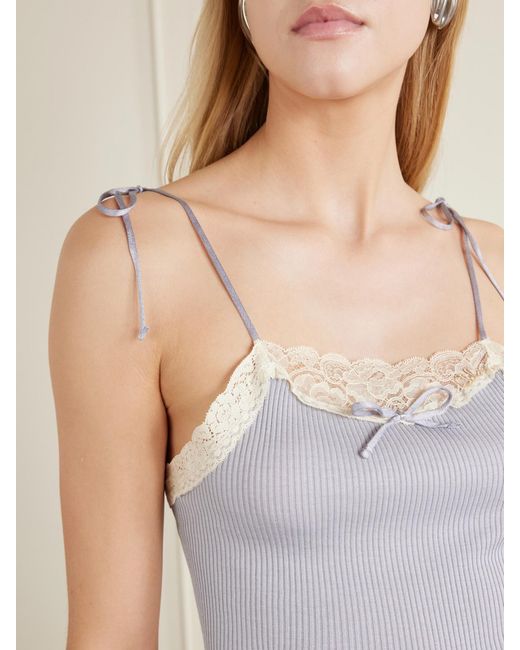 Chloé White Logo-Embroidered Lace-Trimmed Cotton And Silk-Blend Tank