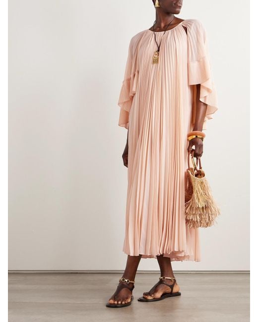 Zimmermann Pink Illuminate Cape-Effect Pleated Crepe De Chine Maxi Dress