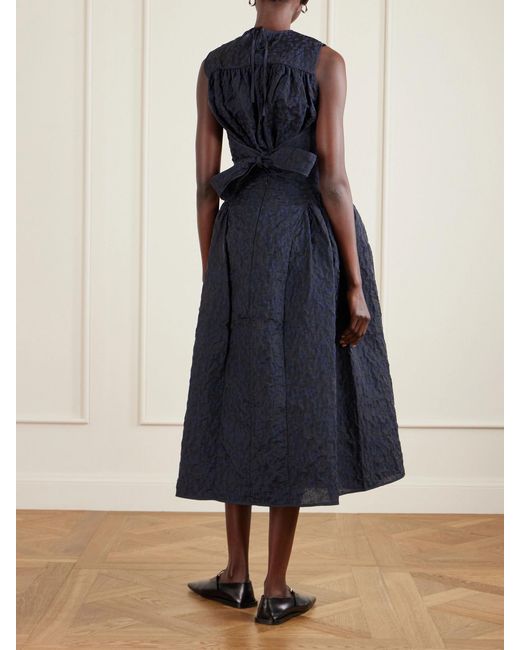CECILIE BAHNSEN Blue Fabiola Embroidered Cotton-Blend Cloqué Midi Skirt