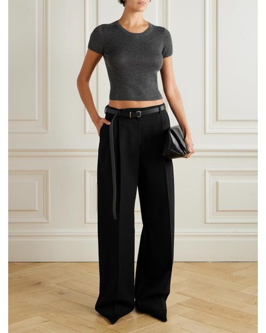 ÉTERNE Black Baby Tee Cropped Ribbed Cashmere T-Shirt