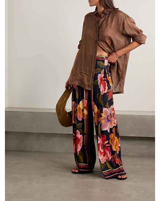 Farm Rio Red Hose Mit Weitem Bein Aus Twill Mit Falten Und Blumenprint