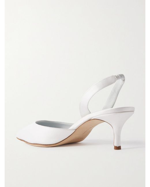 Manolo Blahnik White Carolyne Bridal 50 Slingback-Pumps Aus Satin