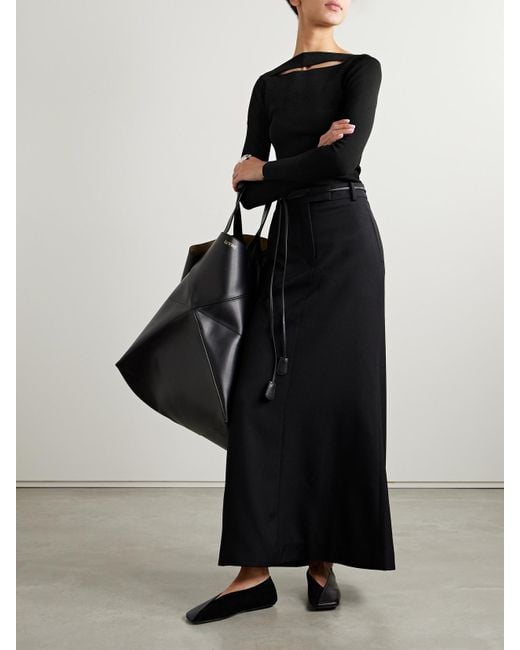 Another Tomorrow Black Net Sustain Cutout Knitted Top