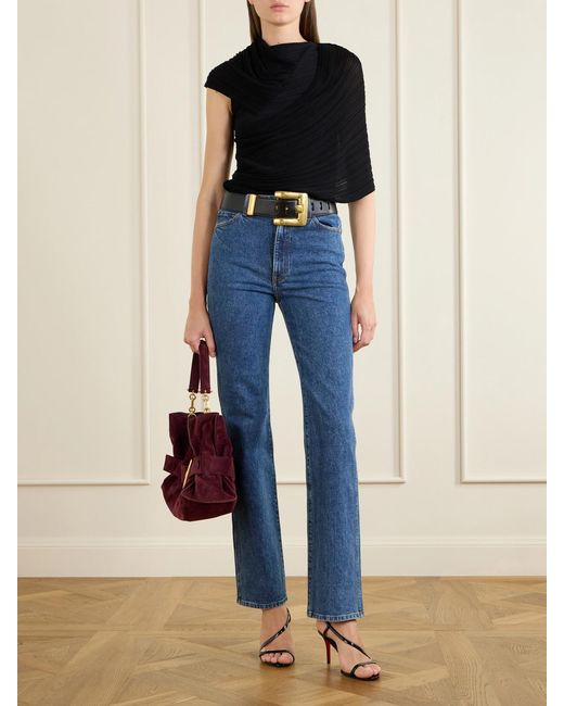 Balmain Black Draped Ribbed Jersey Blouse