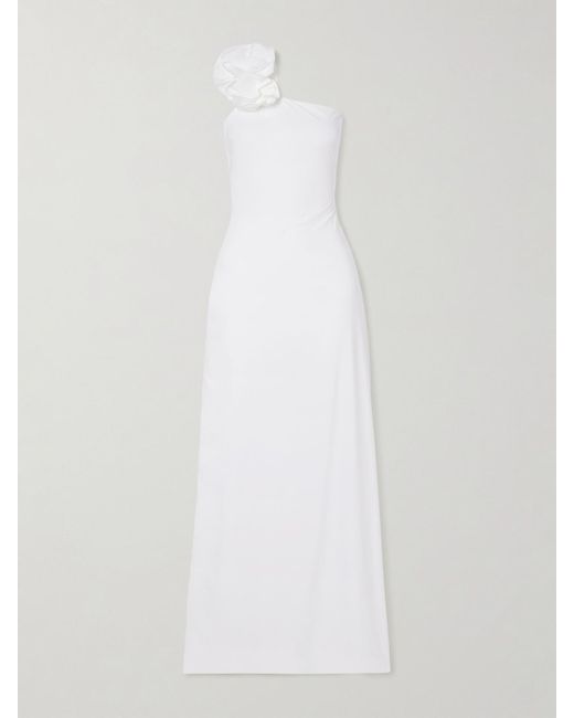 Maygel Coronel White Adda One-Shoulder Appliquéd Stretch-Jersey Maxi Dress