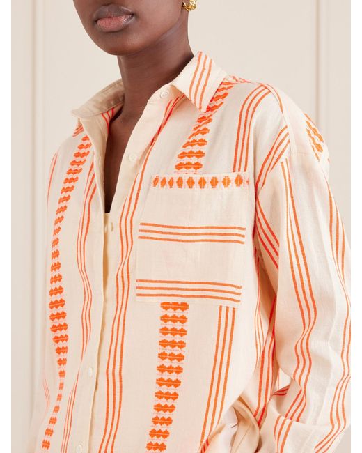 Lemlem Pink Mariam Asymmetric Striped Cotton-Blend Shirt